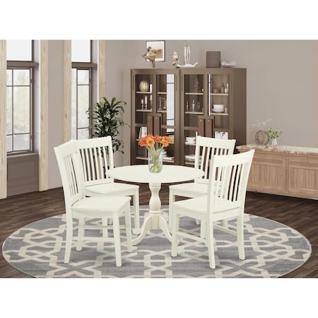 East West Furniture 5 Piece Dublin Dinette Set - Linen White DMNF5-LWH-W